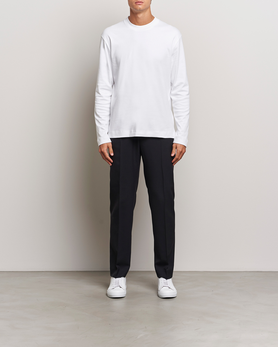 Herren | T-Shirts | Sunspel | Heavyweight Mock Neck Long Sleeve T-Shirt White