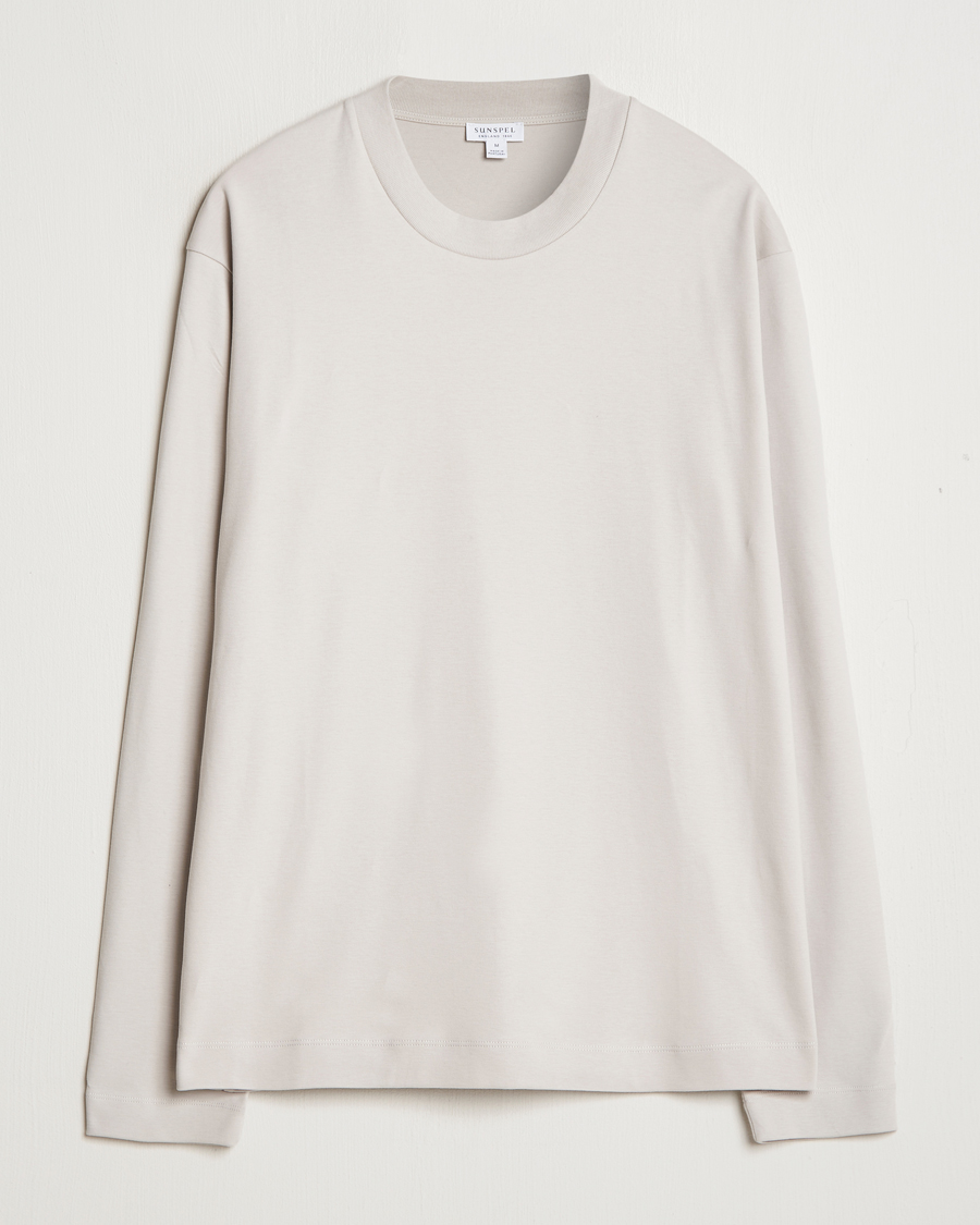 Herren | T-Shirts | Sunspel | Heavyweight Mock Neck Long Sleeve T-Shirt Putty