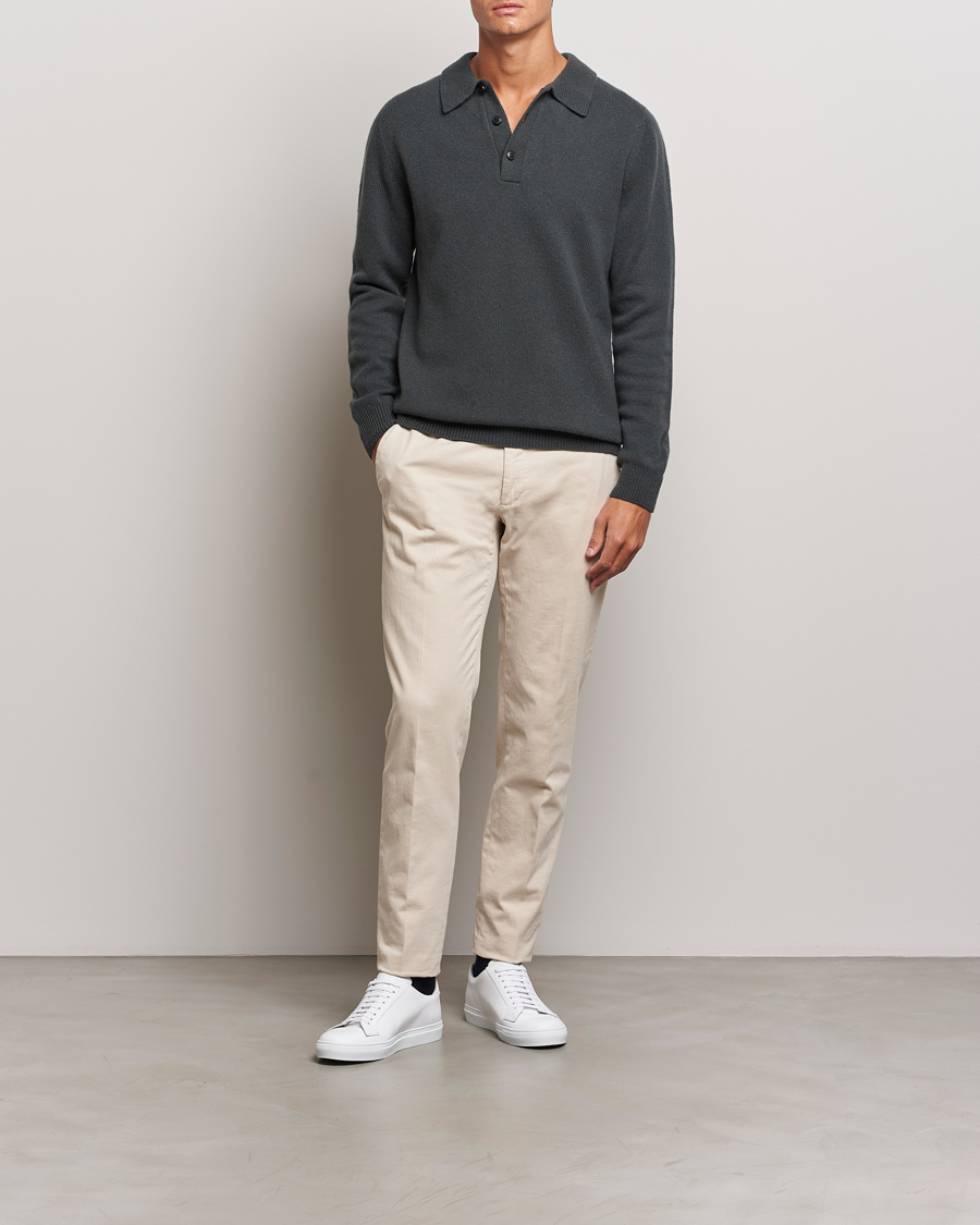 Herren | Pullover | Sunspel | Lambswool Poloshirt Drill Green