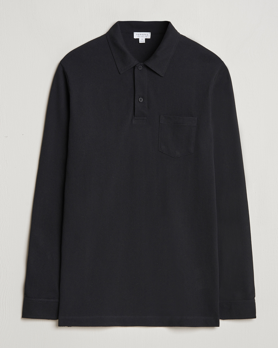Herren | Pullover | Sunspel | Riviera Long Sleeve Polo Black