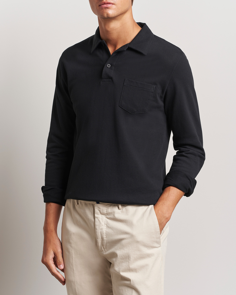 Herren | Pullover | Sunspel | Riviera Long Sleeve Polo Black