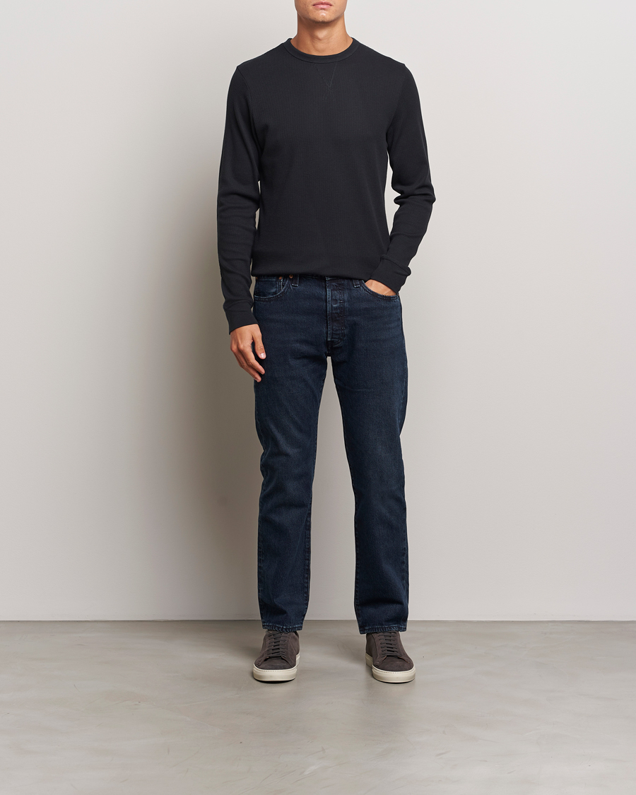 Herren | T-Shirts | Sunspel | Long Sleeve Waffle T-Shirt Black