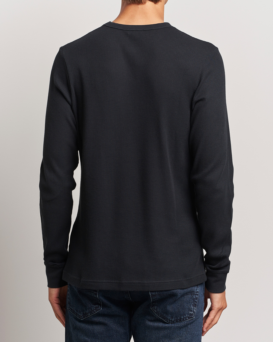 Herren | T-Shirts | Sunspel | Long Sleeve Waffle T-Shirt Black