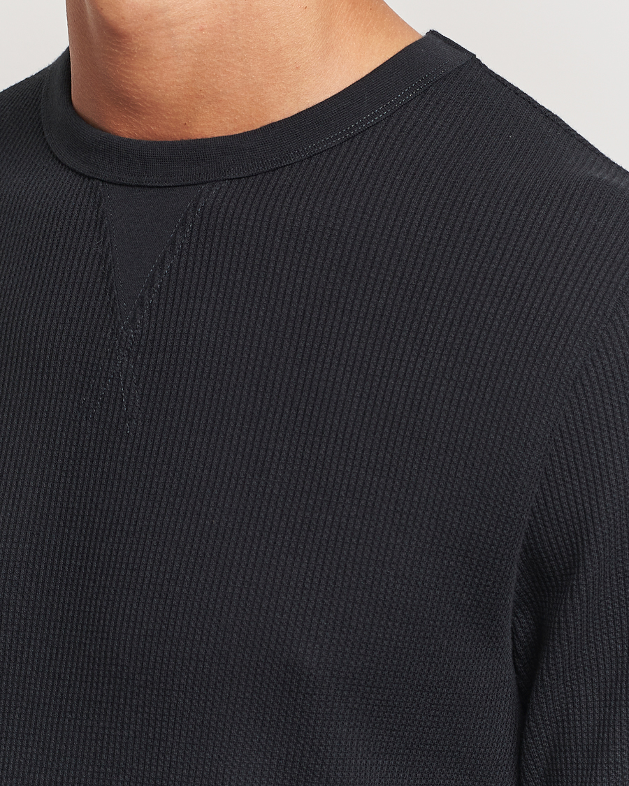 Herren | T-Shirts | Sunspel | Long Sleeve Waffle T-Shirt Black