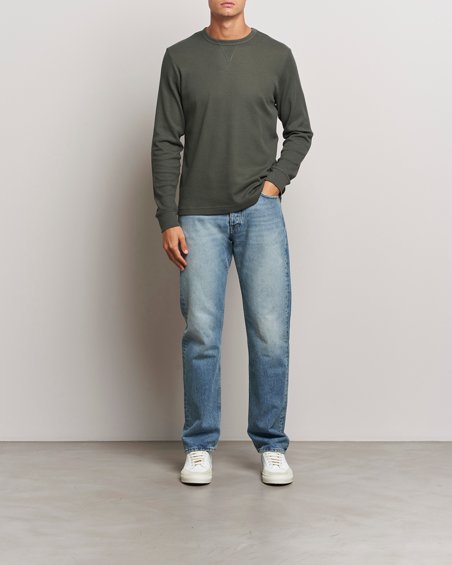 Herren | T-Shirts | Sunspel | Long Sleeve Waffle T-Shirt Drill Green