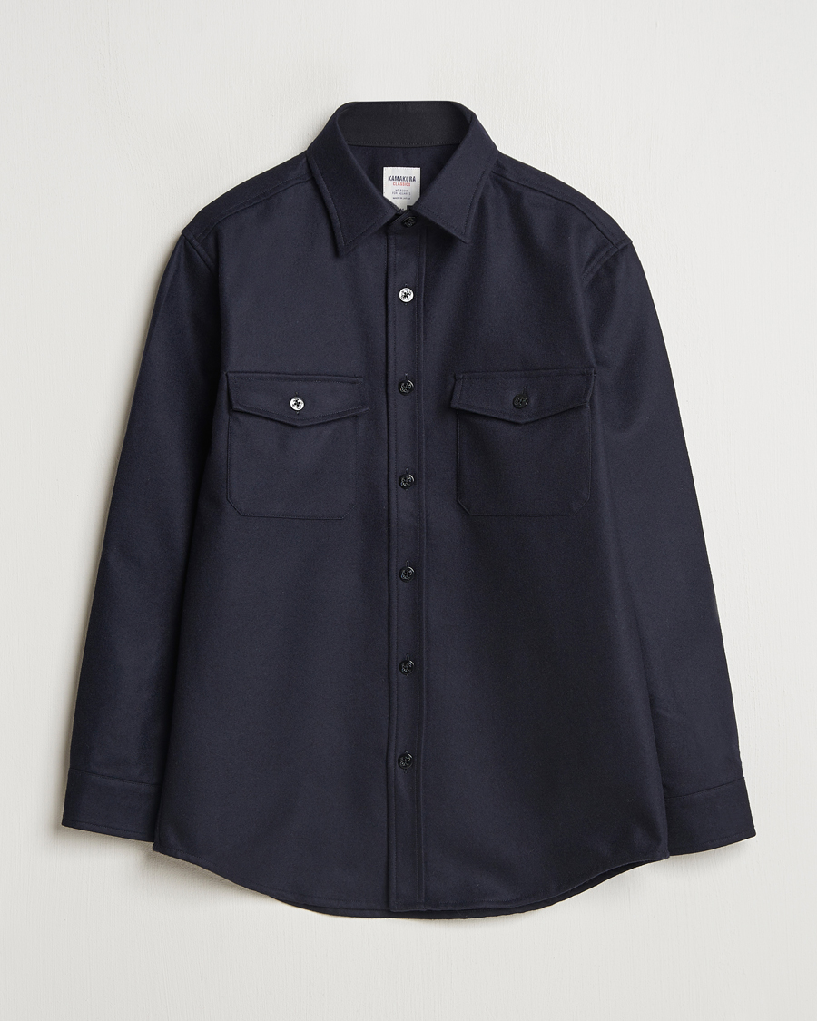 Herren | Hemden | Kamakura Shirts | Vintage Ivy Wool Flannel CPO Shirt Navy