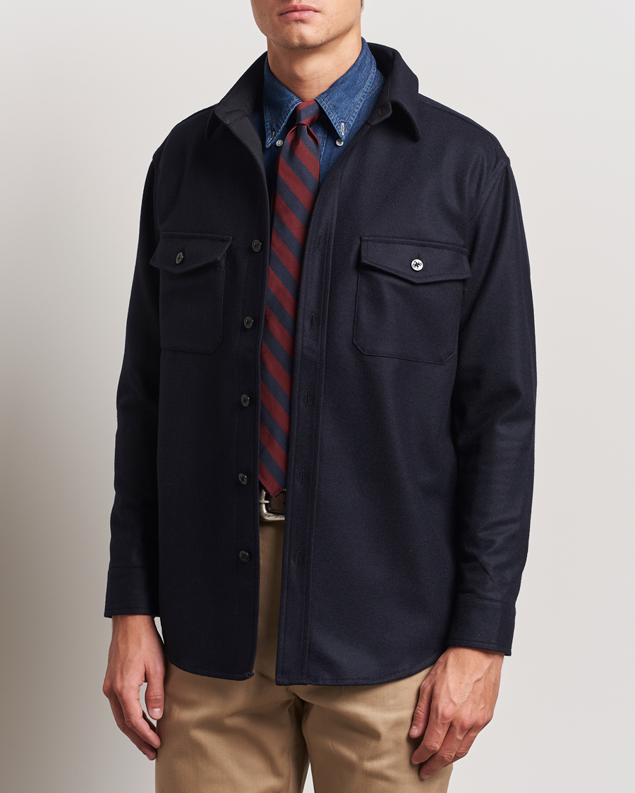 Herren | Hemden | Kamakura Shirts | Vintage Ivy Wool Flannel CPO Shirt Navy