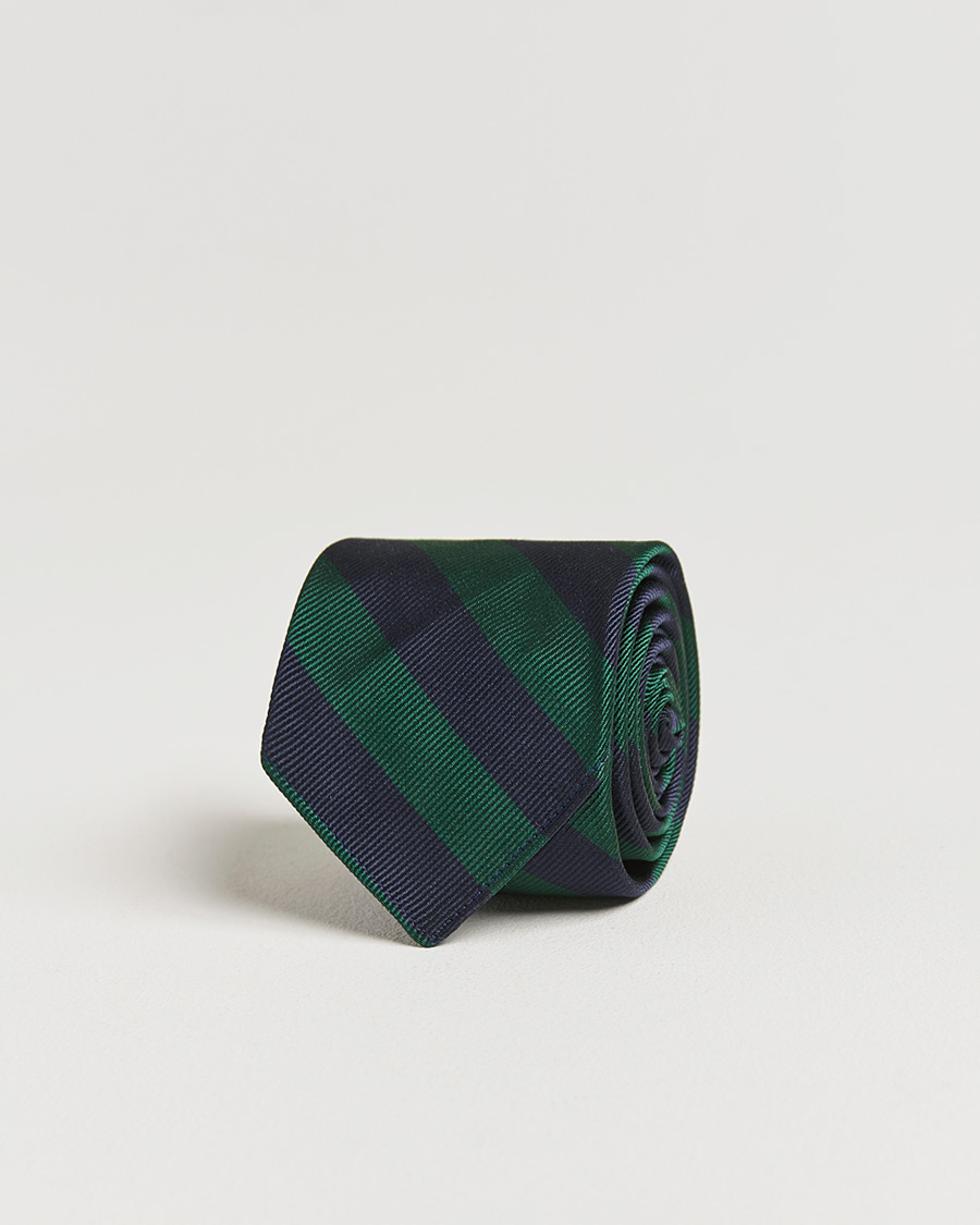 Herren | Kamakura Shirts Vintage Ivy Regimental Stripe Silk Tie Navy/Green | Kamakura Shirts | Vintage Ivy Regimental Stripe Silk Tie Navy/Green