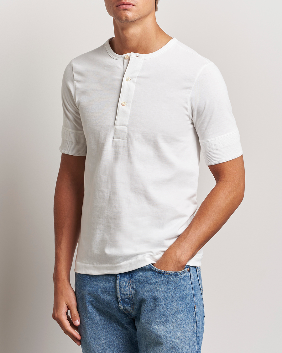 Herren | T-Shirts | Merz b. Schwanen | Short Sleeve Organic Cotton Henley White