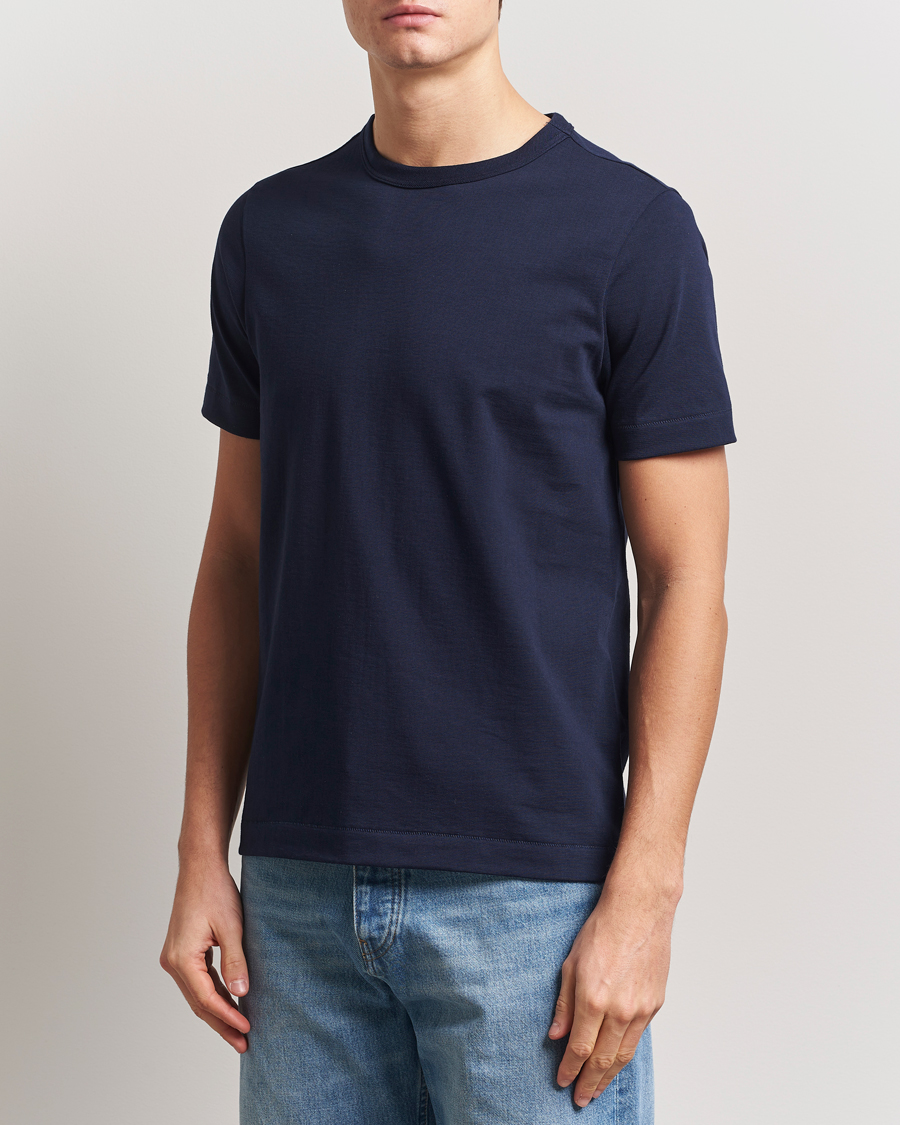 Herren | T-Shirts | Merz b. Schwanen | Relaxed Loopwheeled Sturdy T-Shirt Ink Blue