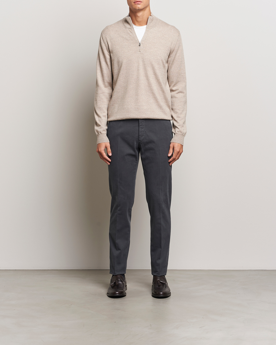 Herren | Pullover | Gran Sasso | Merino Fashion Fit Half Zip Light Beige