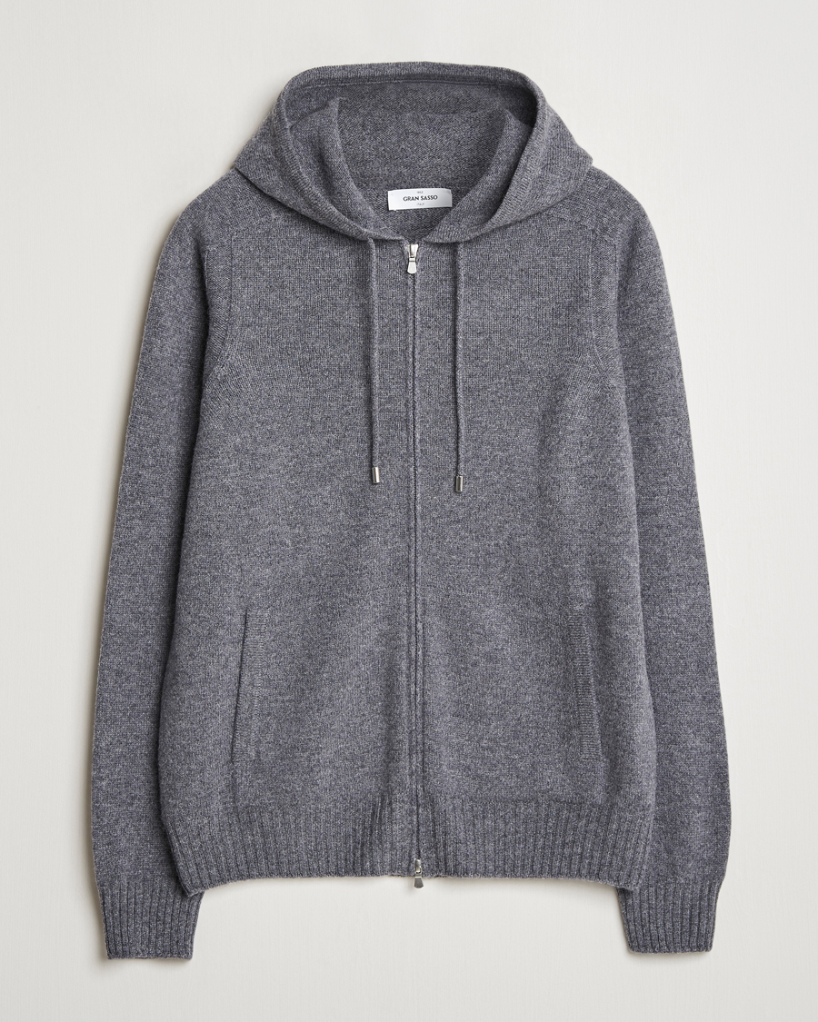 Herren | Pullover | Gran Sasso | Full Zip Wool Hoodie Grey Melange
