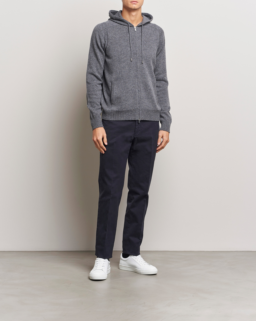 Herren | Pullover | Gran Sasso | Full Zip Wool Hoodie Grey Melange