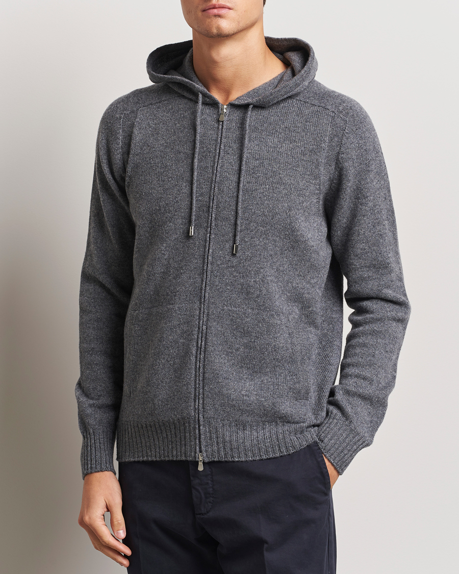 Herren | Pullover | Gran Sasso | Full Zip Wool Hoodie Grey Melange