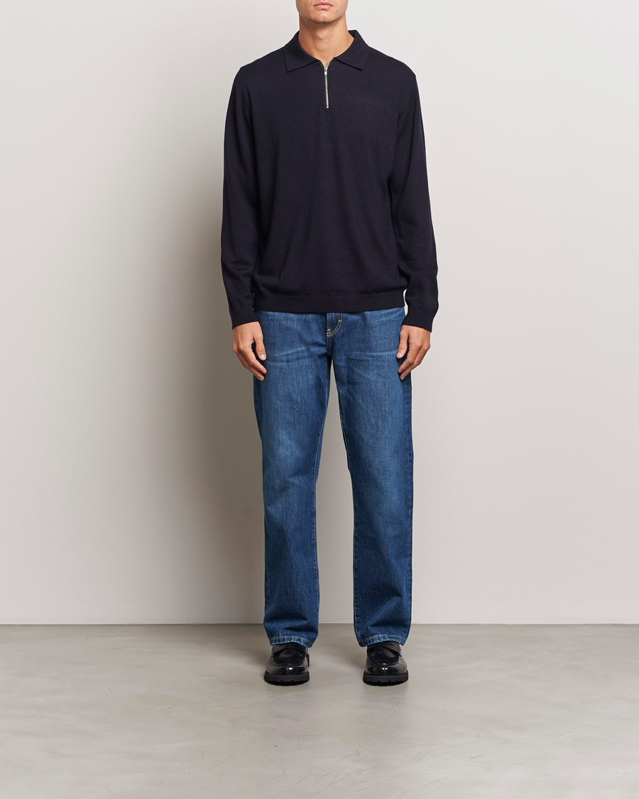 Herren | Pullover | A Day's March | Thompson Merino Half-Zip Polo Navy