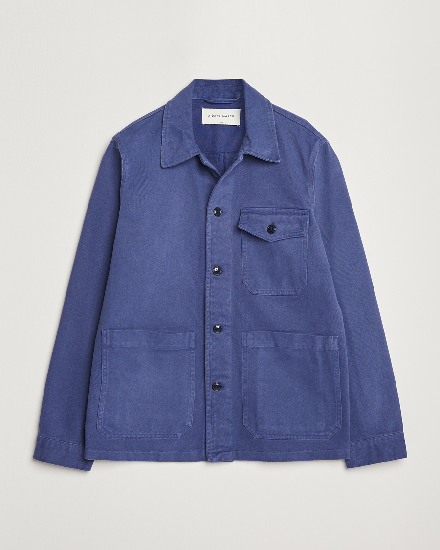 Herren | Hemden | A Day's March | Patch Pocket Sturdy Twill Overshirt Brewers Blue