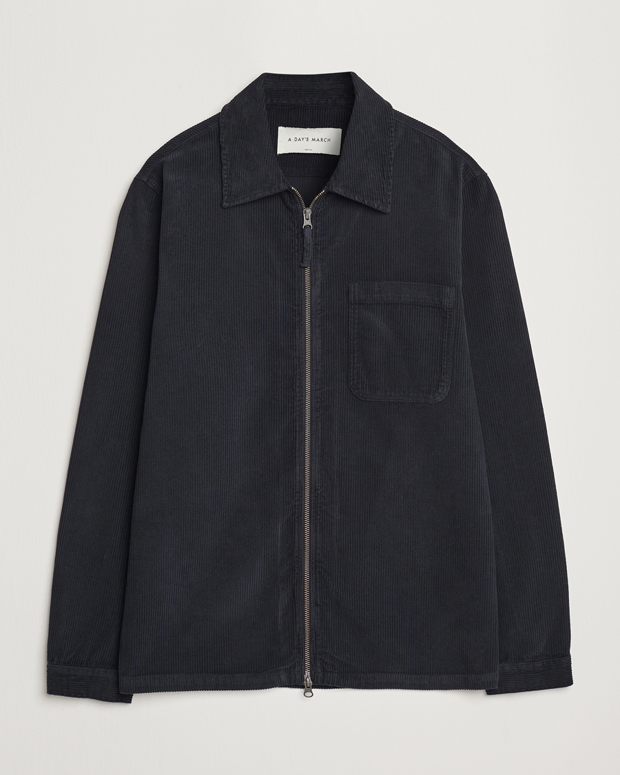 Herren | Hemden | A Day's March | Fraser Zip Corduroy Overshirt Black