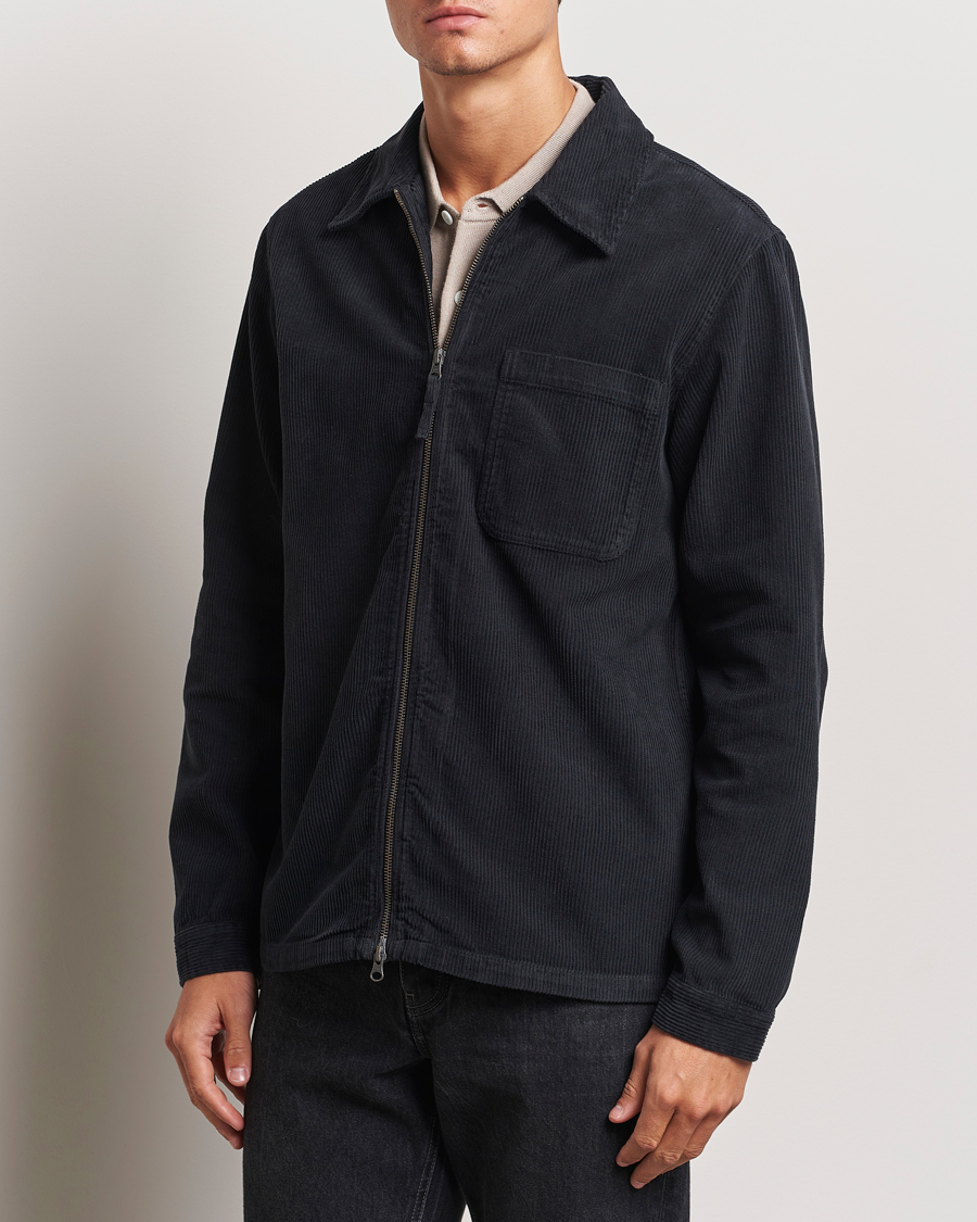 Herren | Hemden | A Day's March | Fraser Zip Corduroy Overshirt Black