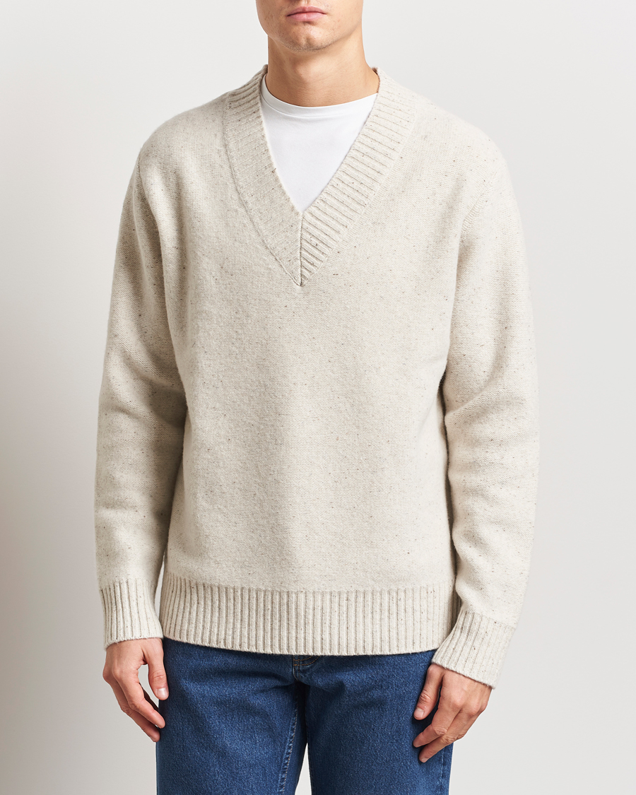 Herren | Pullover | A Day's March | Stanley Boiled Merino V-Neck Sweater Snow