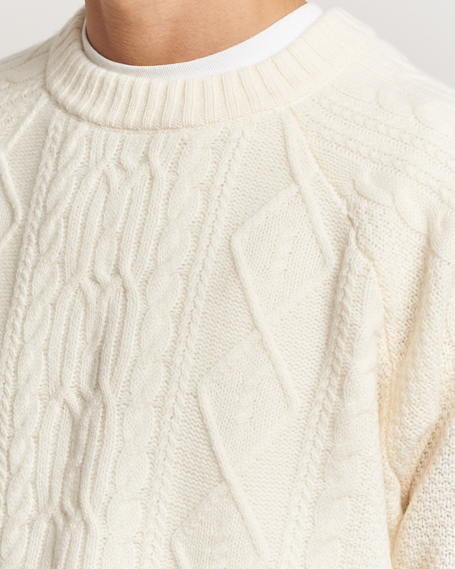 Herren | Pullover | A Day's March | Atlas Aran Knit Lambswool Sweater Off White