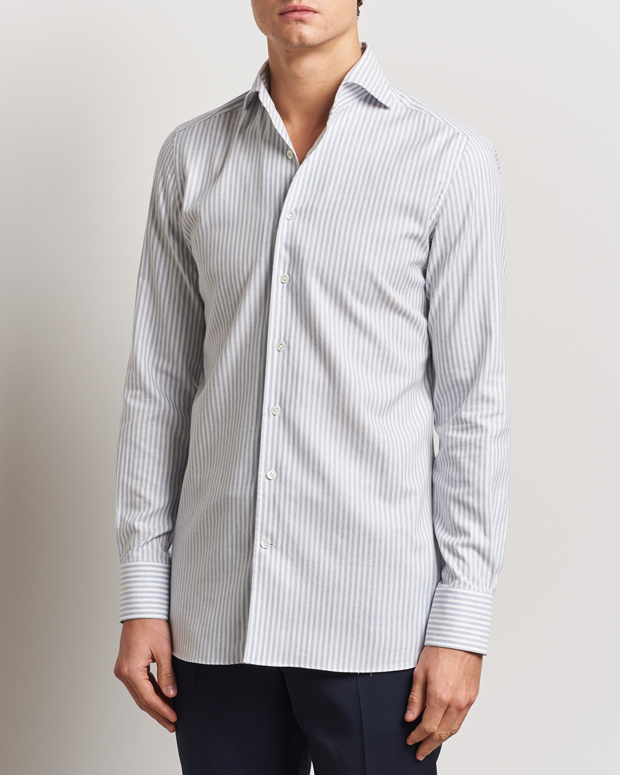 Herren | Hemden | 100Hands | Microstripe Cashmere Shirt Light Blue
