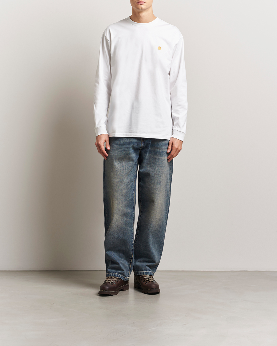 Herren | T-Shirts | Carhartt WIP | Chase Combed Cotton Long Sleeve T-Shirt White/Gold