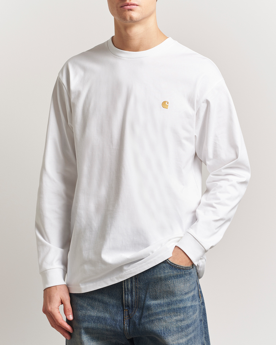 Herren | T-Shirts | Carhartt WIP | Chase Combed Cotton Long Sleeve T-Shirt White/Gold