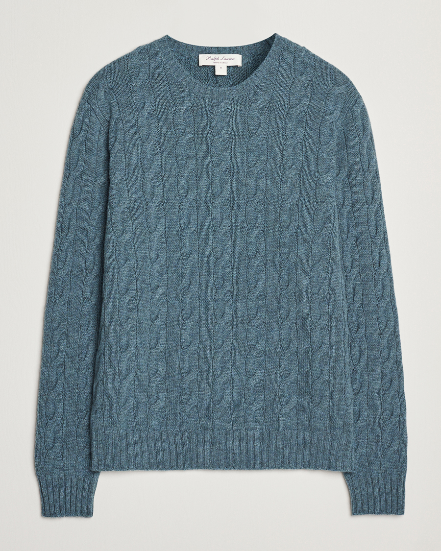 Herren | Pullover | Ralph Lauren Purple Label | Cashmere Cable Sweater Blue Melange