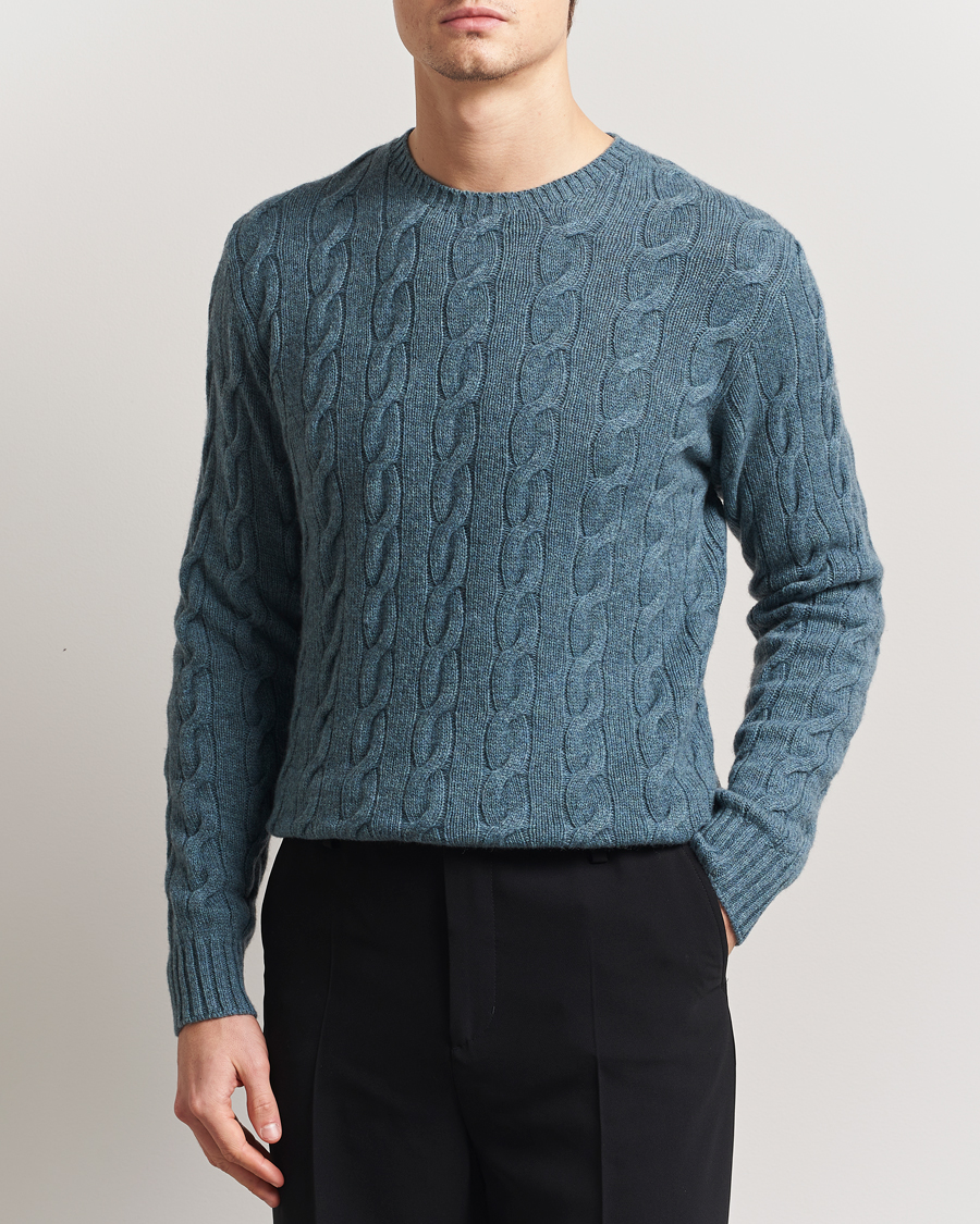 Herren | Pullover | Ralph Lauren Purple Label | Cashmere Cable Sweater Blue Melange