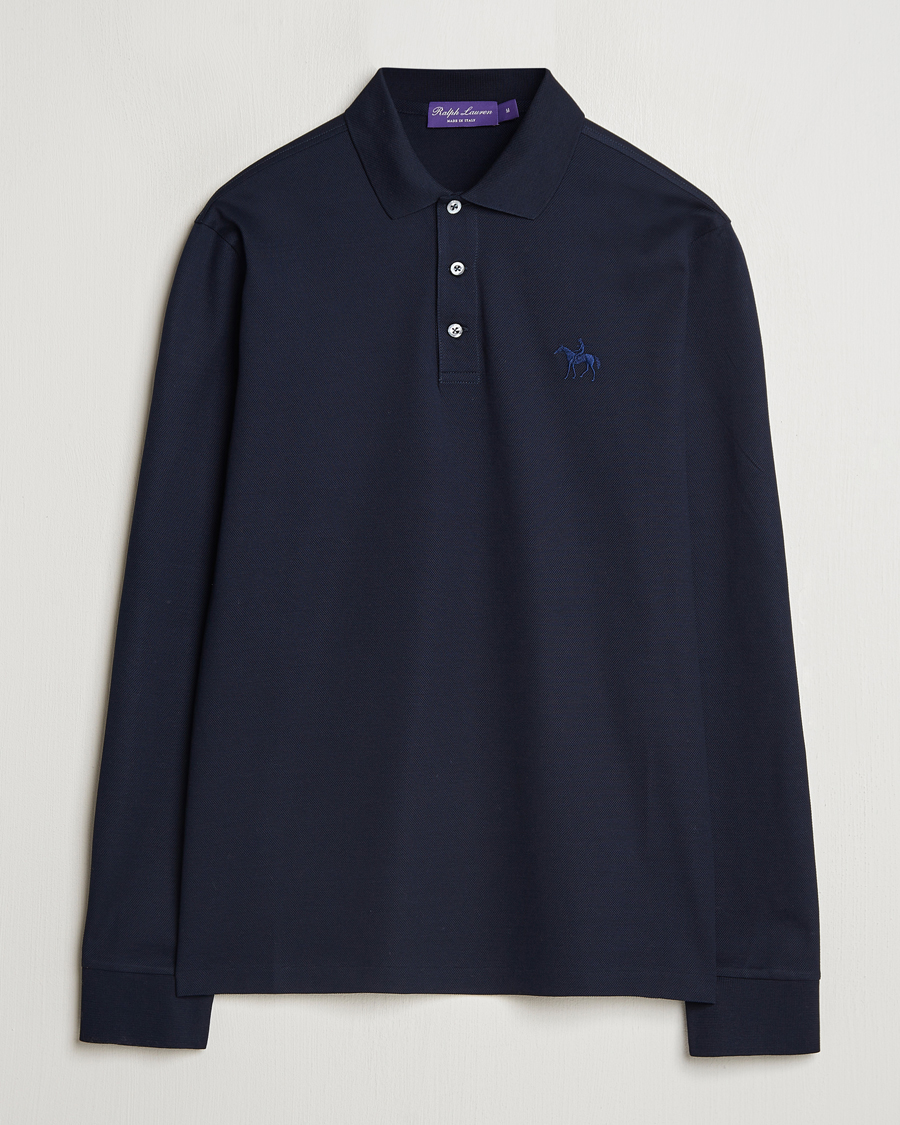 Herren | Poloshirts | Ralph Lauren Purple Label | Mercerized Cotton Long Sleeve Polo Chairman Navy