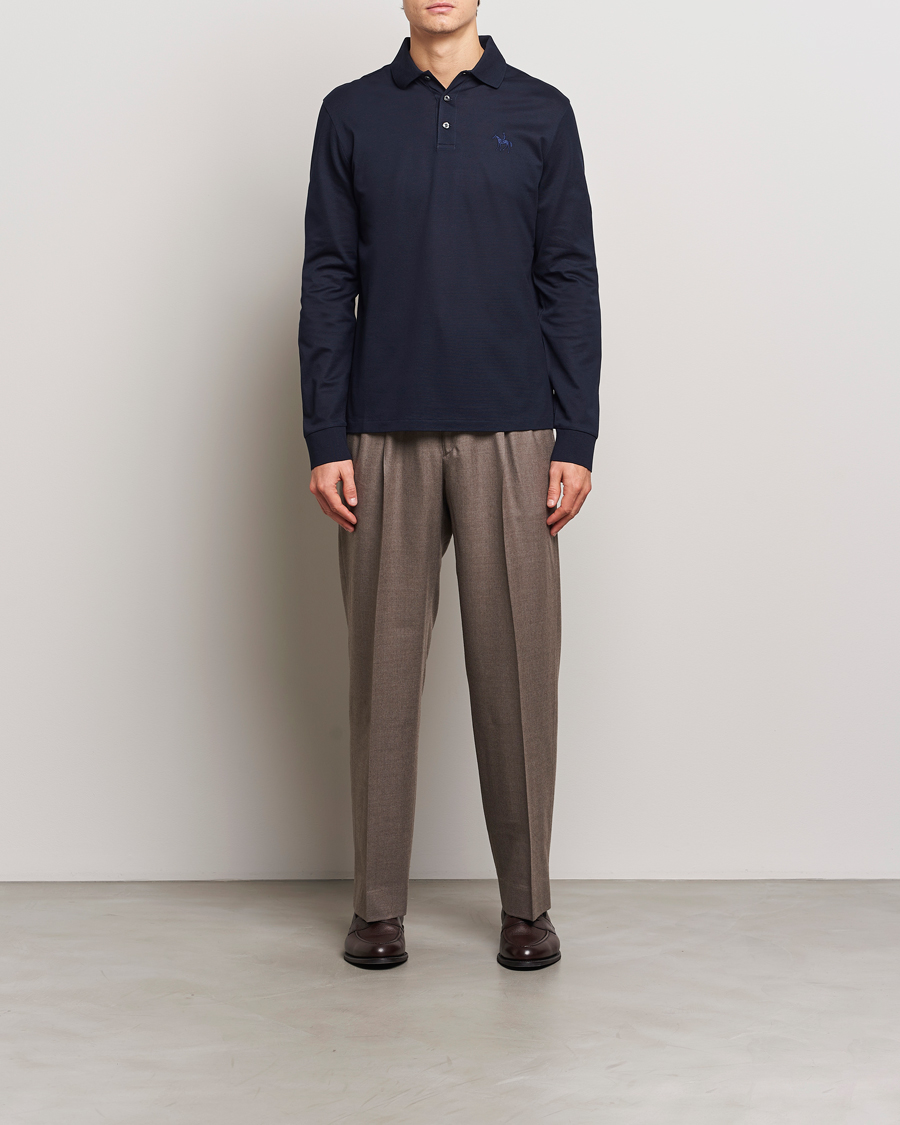 Herren | Poloshirts | Ralph Lauren Purple Label | Mercerized Cotton Long Sleeve Polo Chairman Navy