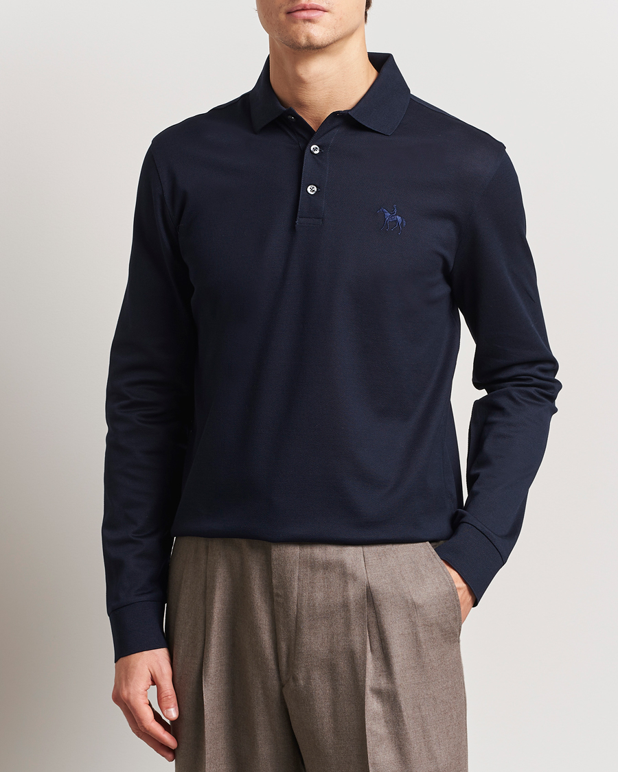 Herren | Poloshirts | Ralph Lauren Purple Label | Mercerized Cotton Long Sleeve Polo Chairman Navy