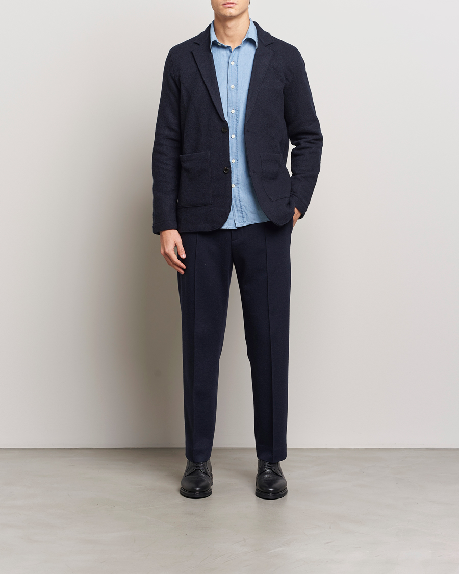 Herren | Sakkos | NN07 | Boiled Wool Knitted Blazer Navy Blue