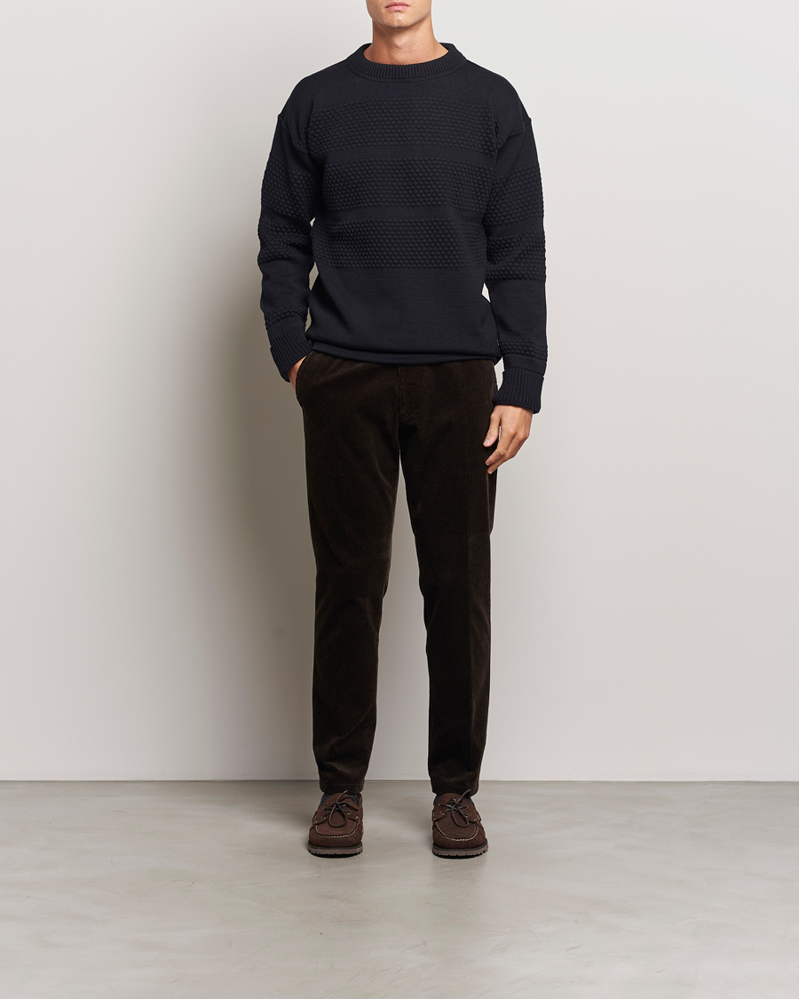 Herren | Pullover | S.N.S. Herning | Fisherman Wool Crew Neck Sweater Navy Blue
