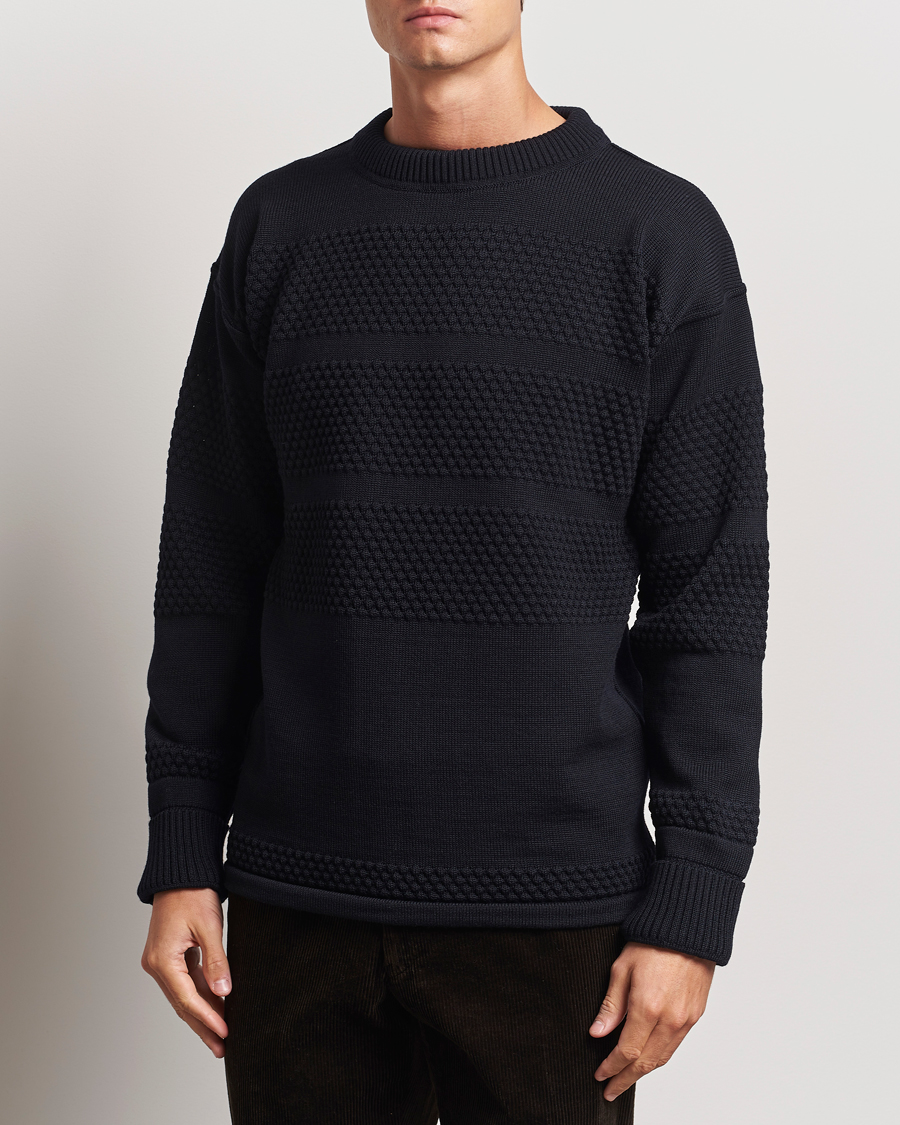 Herren | Pullover | S.N.S. Herning | Fisherman Wool Crew Neck Sweater Navy Blue