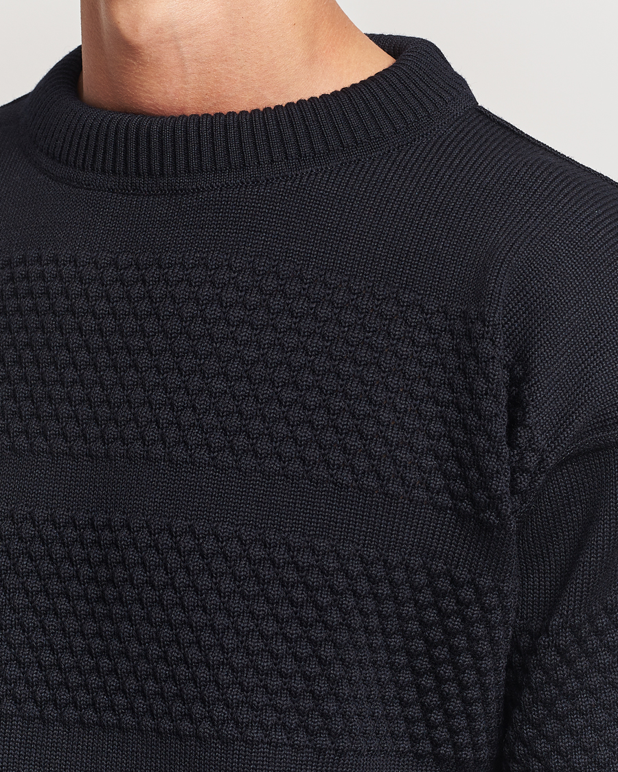 Herren | Pullover | S.N.S. Herning | Fisherman Wool Crew Neck Sweater Navy Blue