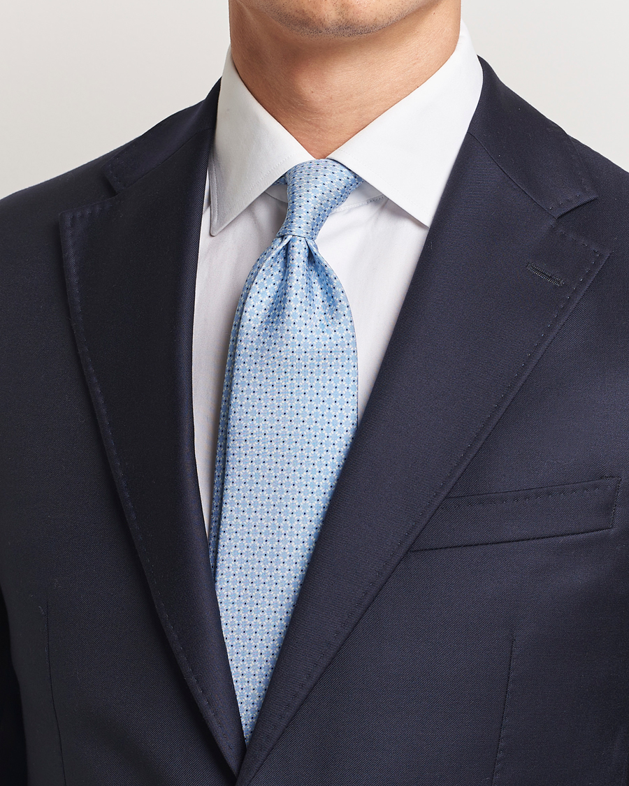 Herren | E. Marinella 3-Fold Printed Silk Tie Light Blue | E. Marinella | 3-Fold Printed Silk Tie Light Blue