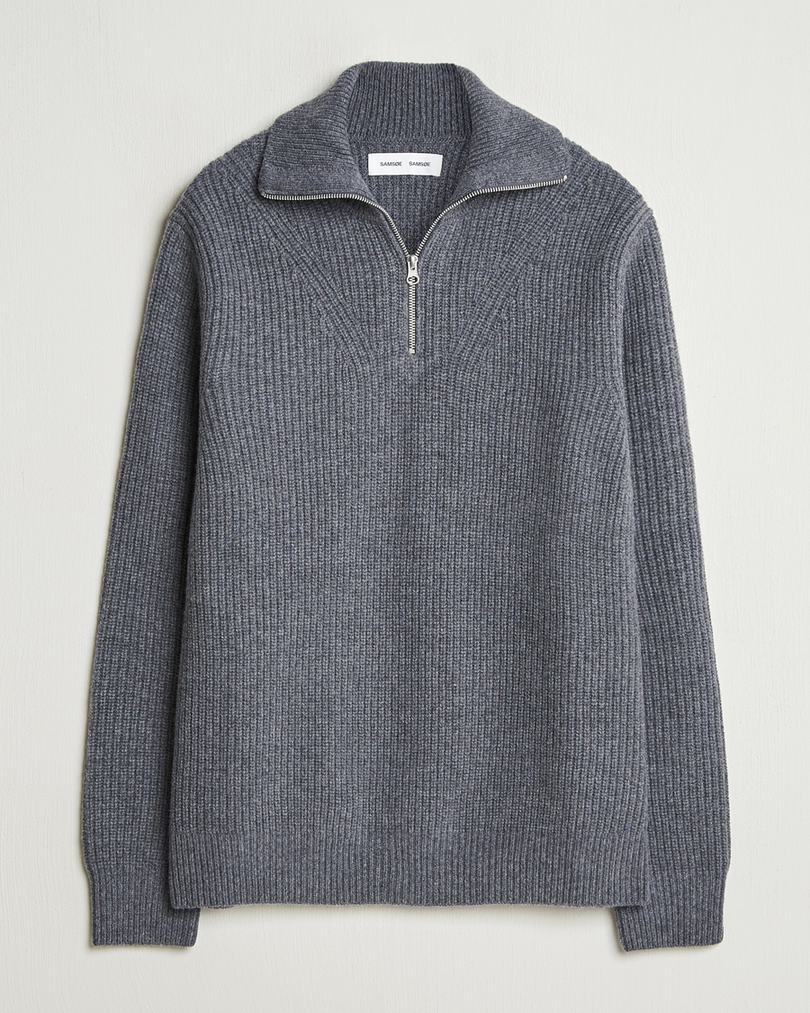 Herren | Pullover | Samsøe Samsøe | Jacks Merino Rib Knitted Half Zip Charcoal
