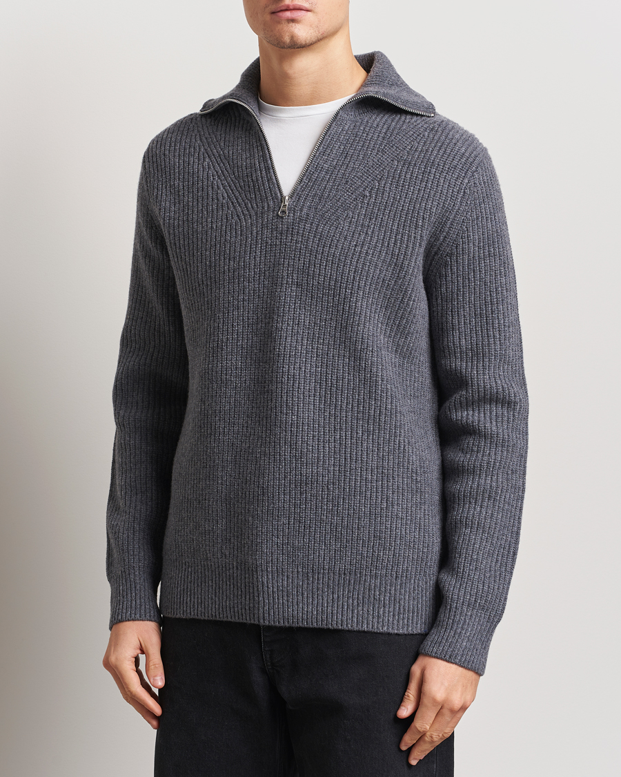 Herren | Pullover | Samsøe Samsøe | Jacks Merino Rib Knitted Half Zip Charcoal