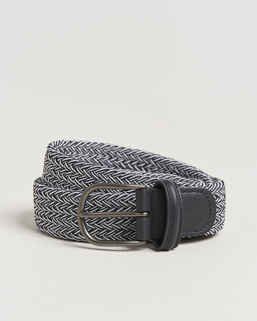 Herren | Gürtel | Anderson's | Stretch Woven 3,5 cm Belt Navy/White