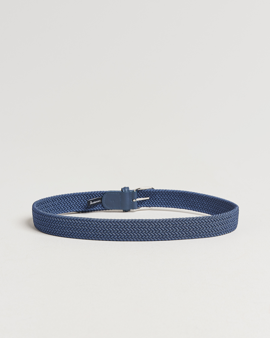 Herren | Gürtel | Anderson's | Stretch Woven 3,5 cm Belt Air Force Blue