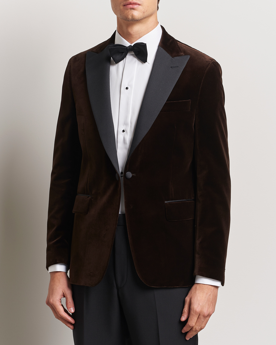 Herren | Sakkos | Oscar Jacobson | Frampton Velvet Tuxedo Blazer Brown