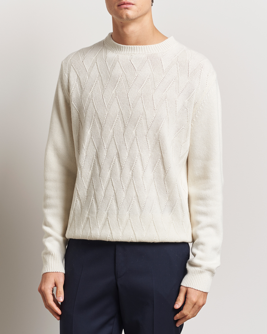 Herren | Pullover | Oscar Jacobson | Aston Wool/Cashmere Knitted Roundneck Off White