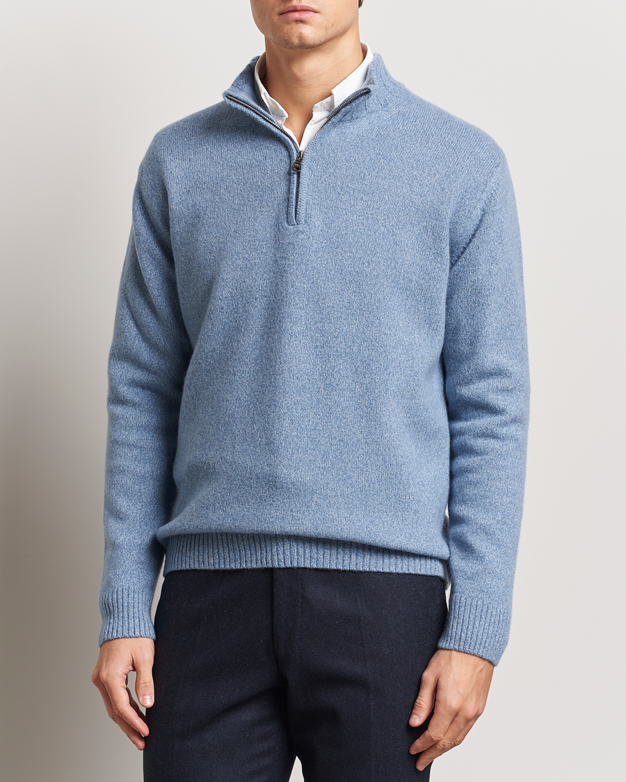 Herren | Pullover | Oscar Jacobson | Paul Wool/Cashmere Melange Half Zip Light Blue