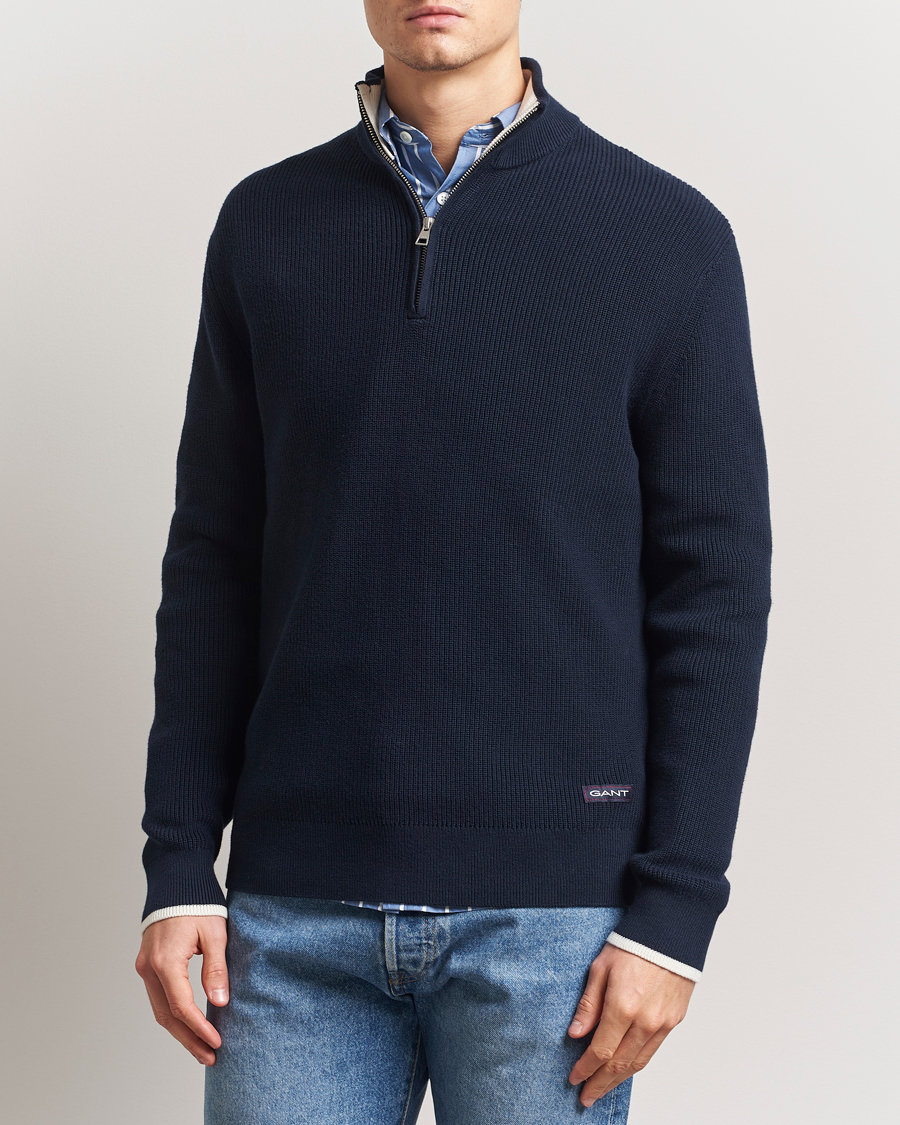 Herren | Pullover | GANT | Ribbed Cotton Half Zip Evening Blue