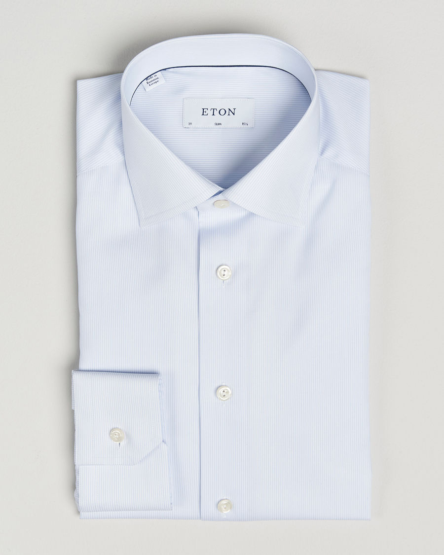 Herren | Hemden | Eton | Slim Fit Twill Hairline Stripe Shirt Blue/White