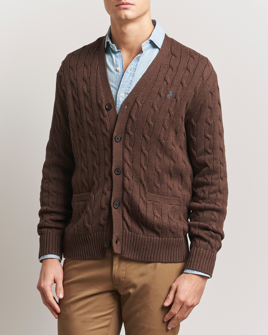 Herren | Pullover | Polo Ralph Lauren | Cotton Cable Cardigan Dark Roast Melange