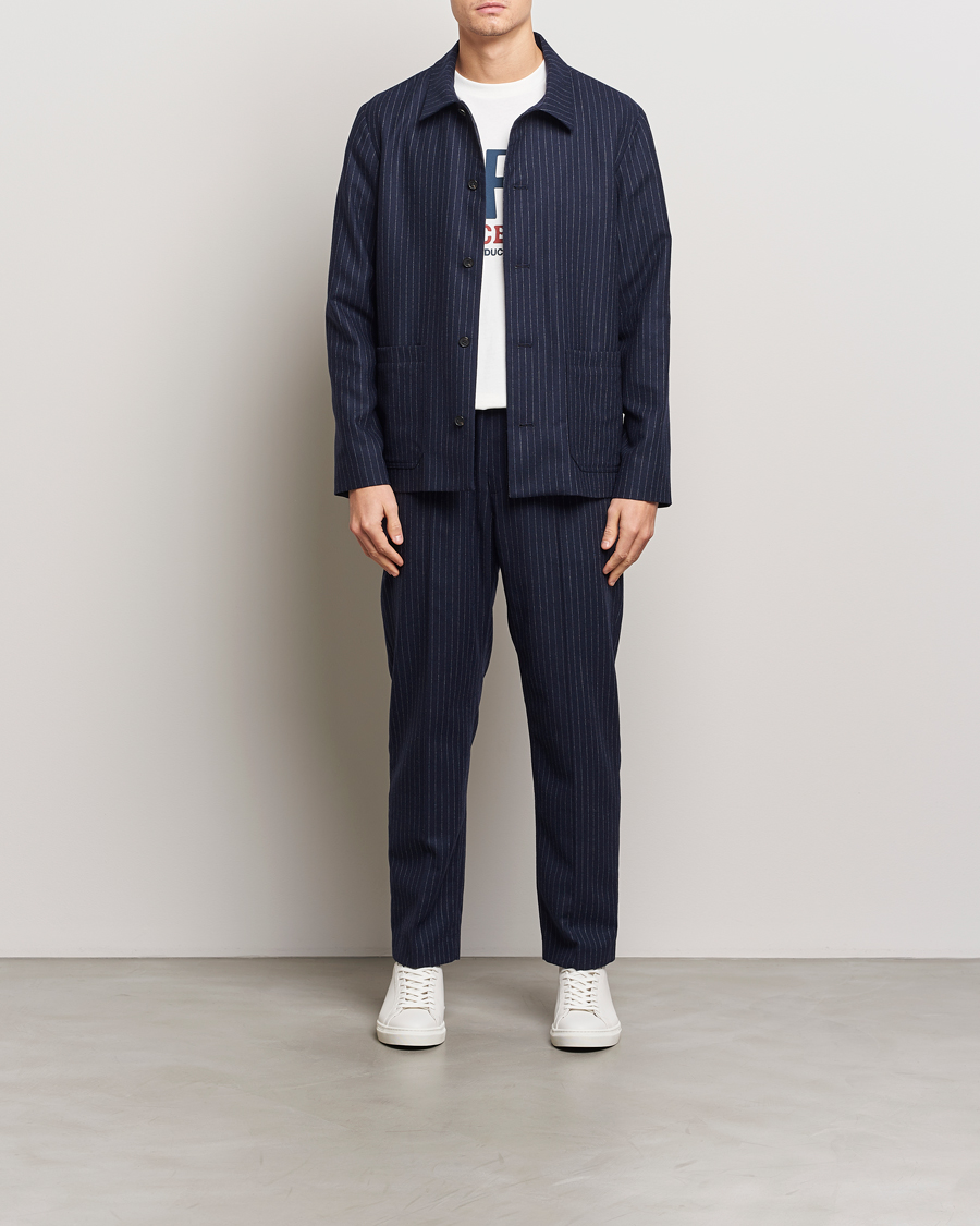 Herren | Jacken | A.P.C. | Wool Pinstriped Shirt Jacket Dark Navy