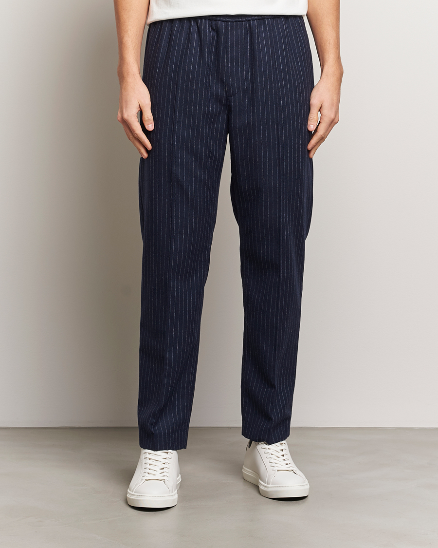 Herren | Hosen | A.P.C. | Wool Pinstriped Drawstring Trousers Dark Navy