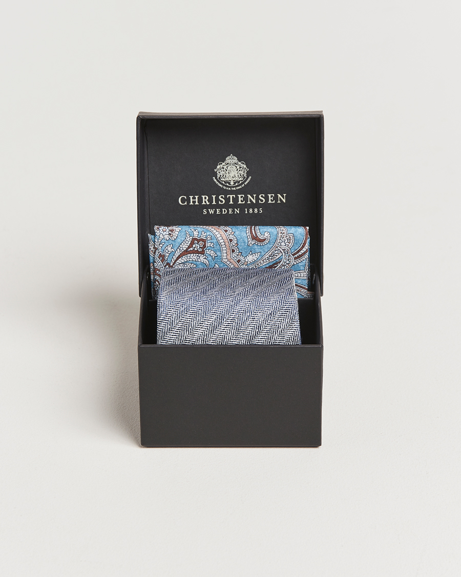 Herren | Krawatten | Amanda Christensen | Box Set Printed Silk 8cm Tie With Pocket Square Navy